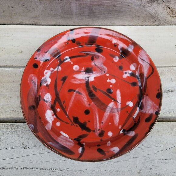 DUKE ESTERWOOD Mystic Mud Pottery Pie Plate 9"  Red Black White North Carolina - Picture 8 of 12